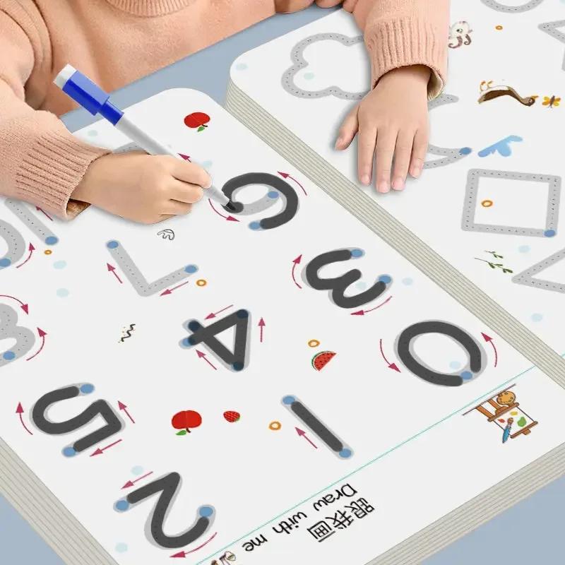 Kids Educational Workbooks - สมุดฝึกหัดเขียนแบบมหัศจรรย์ หนังสือการศึกษาแบบมอนเตสซอรี่สำหรับเด็ก ฝึกการควบคุมปากกา สมุดคัดลายมือแบบใช้ซ้ำได้สำหรับเด็ก