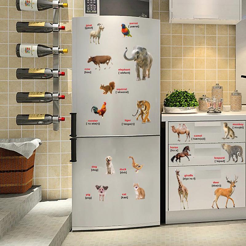 Kids Education Wallpaper - สติ๊กเกอร์ติดผนังลายสัตว์โลกเสมือนจริง 2 ชิ้น สำหรับการเรียนรู้ในวัยเริ่มต้น ตกแต่งห้องนั่งเล่น ของตกแต่งบ้านสไตล์โมเดิร์นสำหรับเด็ก