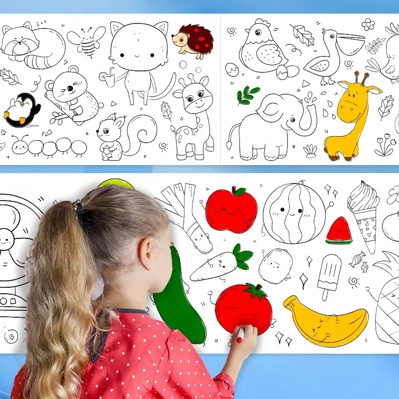 Kids Educational Workbooks - เด็กระบายสีกระดาษม้วนเหนียว DIY ผนังภาพวาดสีบรรจุ Graffiti การศึกษาของเล่นศิลปะสําหรับของขวัญวันเกิดเด็ก