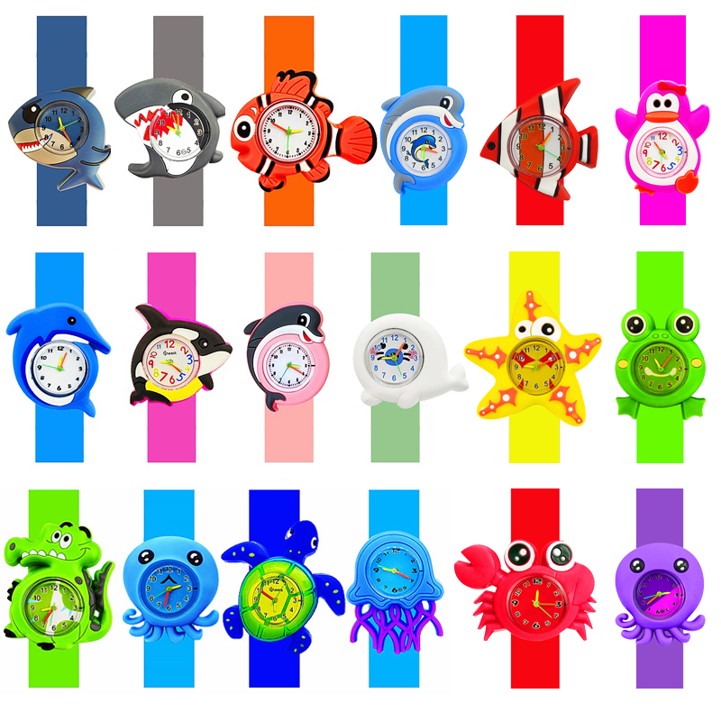 Kids Educational Watch - นาฬิกาอิเล็กทรอนิกส์ดิจิตอลสำหรับเด็กลายการ์ตูนปลาโลมารูปปูของเล่นเกมปริศนากำไลข้อมือสำหรับเด็กเล็ก3D