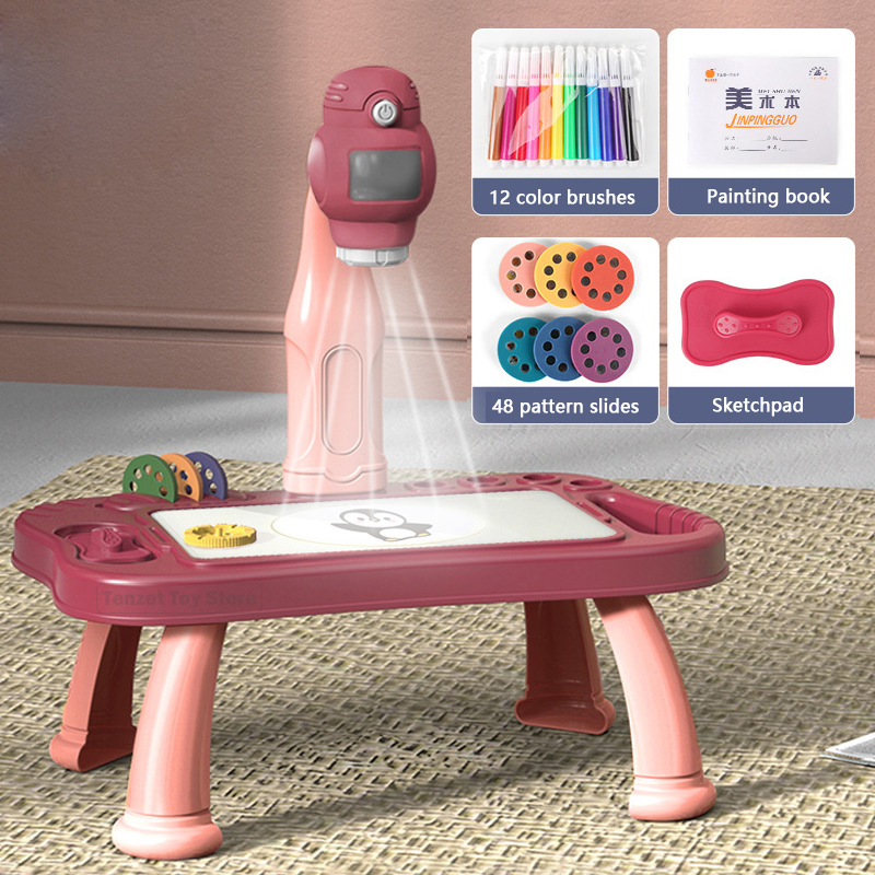 Kids Education Tablet - สมาร์ทโปรเจคเตอร์เด็กภาพวาดชุดโต๊ะโปรเจคเตอร์การศึกษาของเล่นวาดศิลปะหัตถกรรมการเรียนรู้สีเครื่องมือสำหรับเด็ก