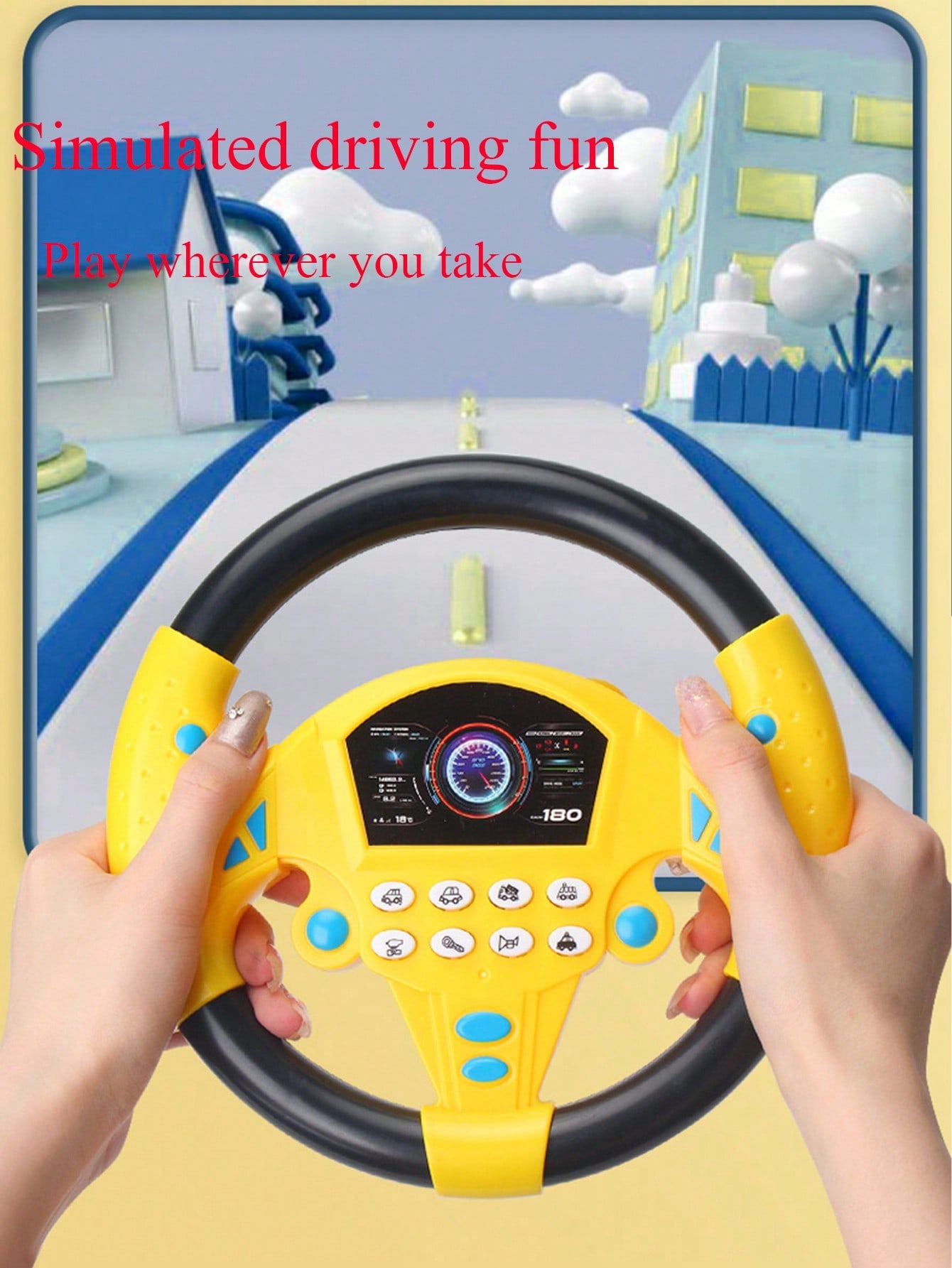 Kids Education Phone - ของเล่นพวงมาลัยจำลองสำหรับเด็ก, ของเล่นเสริมพัฒนาการสำหรับการเรียนรู้เรื่องราว, พวงมาลัยจำลองพร้อมปุ่มควบคุมการขับขี่และระบบเล่นเพลงวนซ้ำ ไม่รวมแบตเตอรี่
