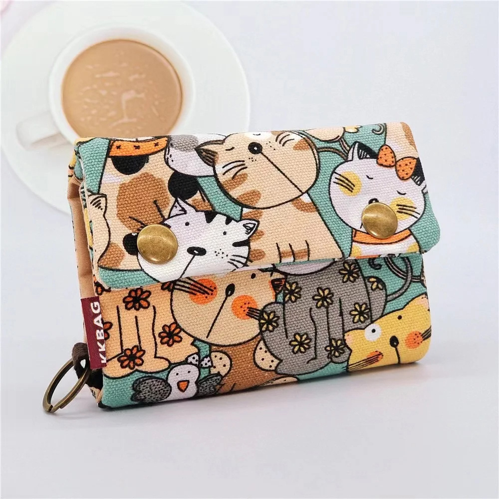 Kids Education Money - ผ้าใบการ์ตูน Totoro Cat พิมพ์สุนัขผู้หญิงพับกระเป๋าสตางค์สั้นน่ารัก Mini Money