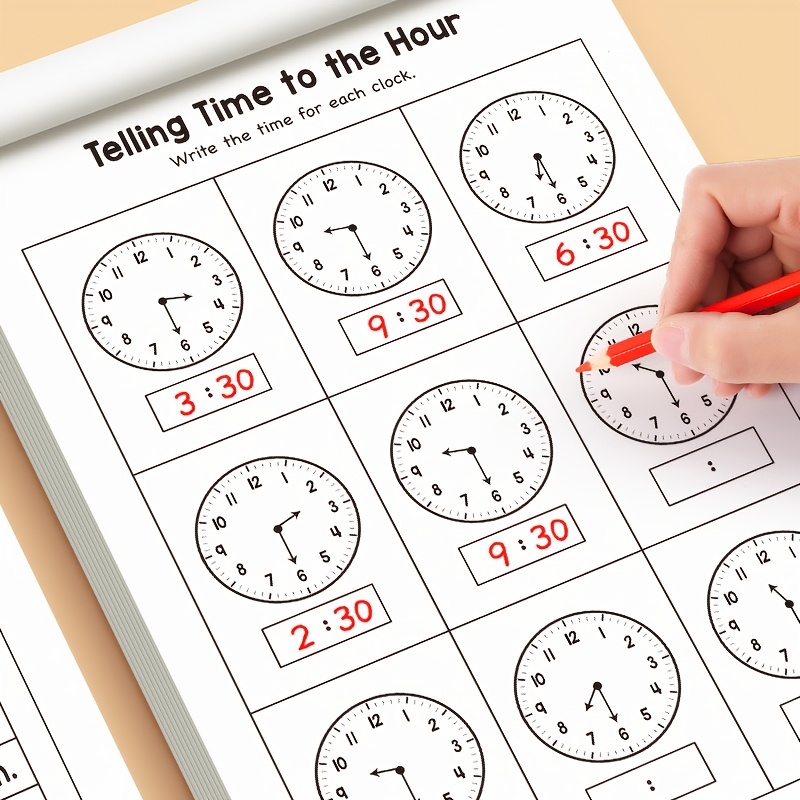 Kids Educational Workbooks - สมุดแบบฝึกหัดการบอกเวลาสำหรับเด็ก, สมุดแบบฝึกหัดการเรียนรู้สำหรับเด็กปฐมวัยสำหรับใช้ในโรงเรียนอนุบาลและโฮมสคูล