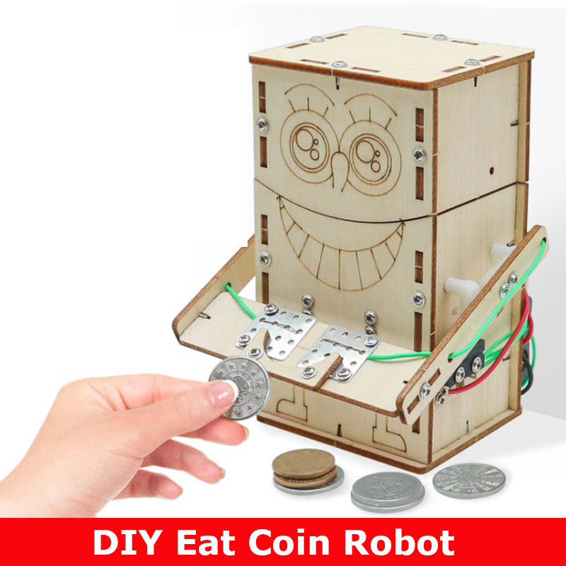 Kids Education Money - ไม้ไฟฟ้าขับเคลื่อนกินเหรียญหุ่นยนต์ DIY รุ่นและอาคารของเล่นวิทยาศาสตร์และการศึกษาของเล่นสําหรับของขวัญเด็...