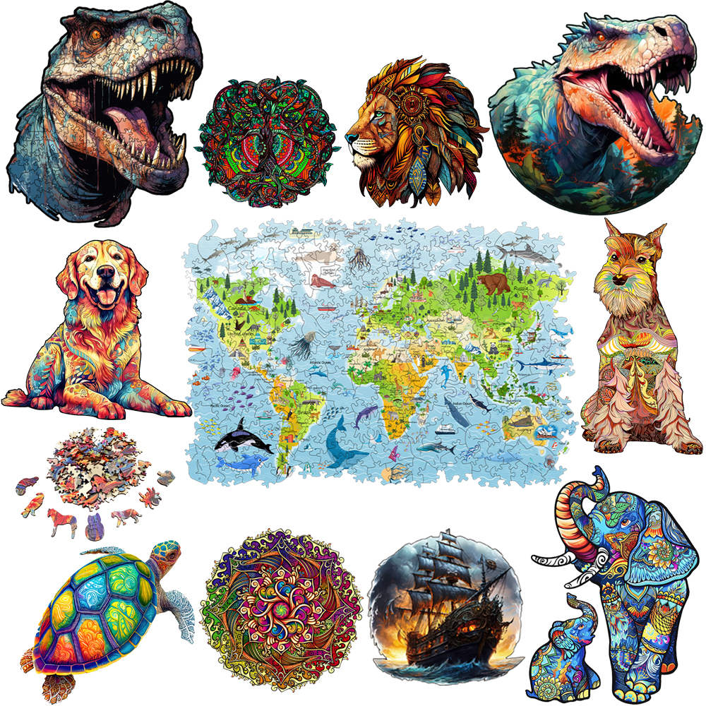 Puzzle Map World - DIY จิ๊กซอว์ไม้สําหรับเด็กผู้ใหญ่แผนที่ที่น่าสนใจของโลกปริศนาสัตว์ไม้คุณภาพสูงปริศนาสมอง Twister ของเล่น