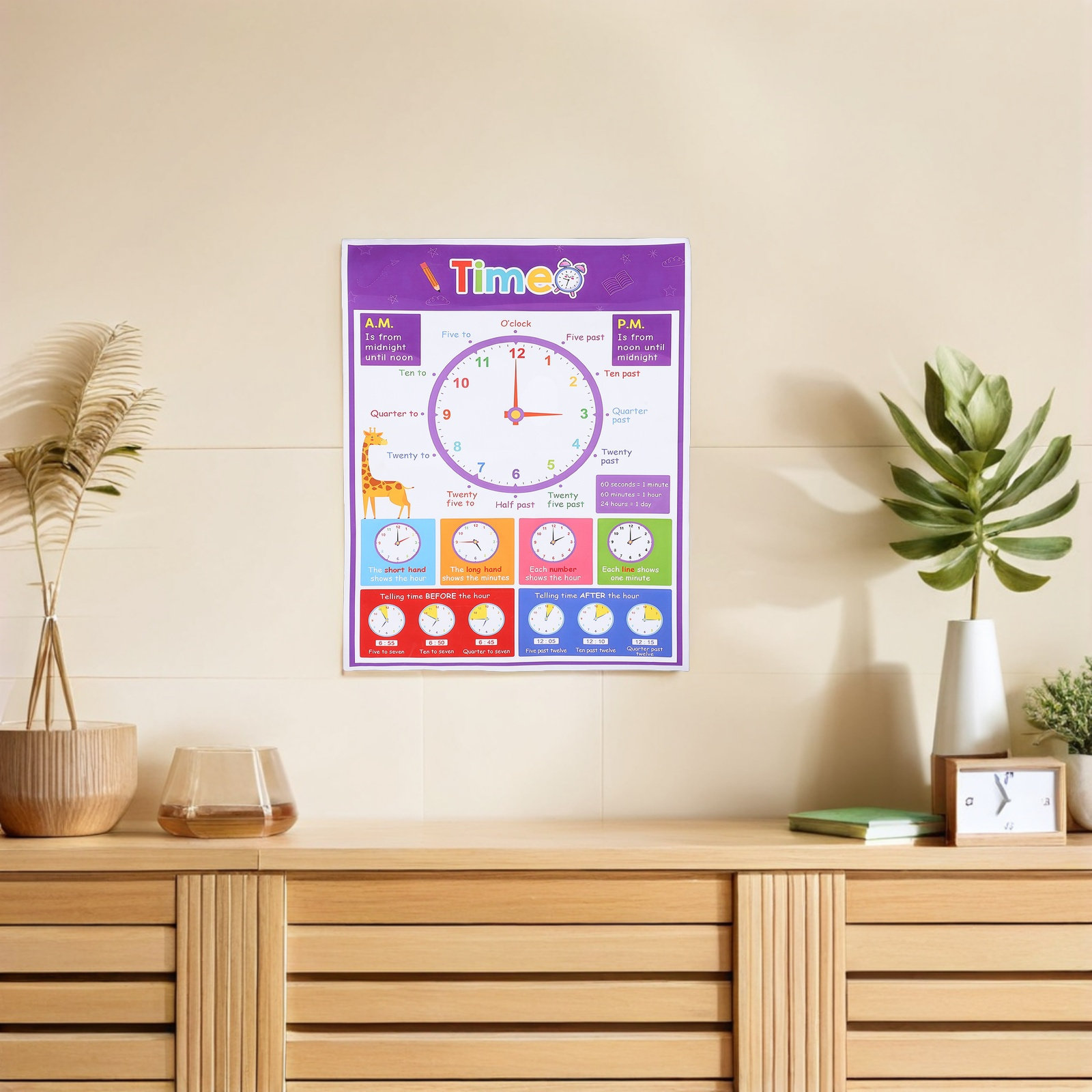 โปสเตอร์สอนเวลาสำหรับเด็ก แผนภ - Kids Education Wallpaper บทวิจารณ์และราคา